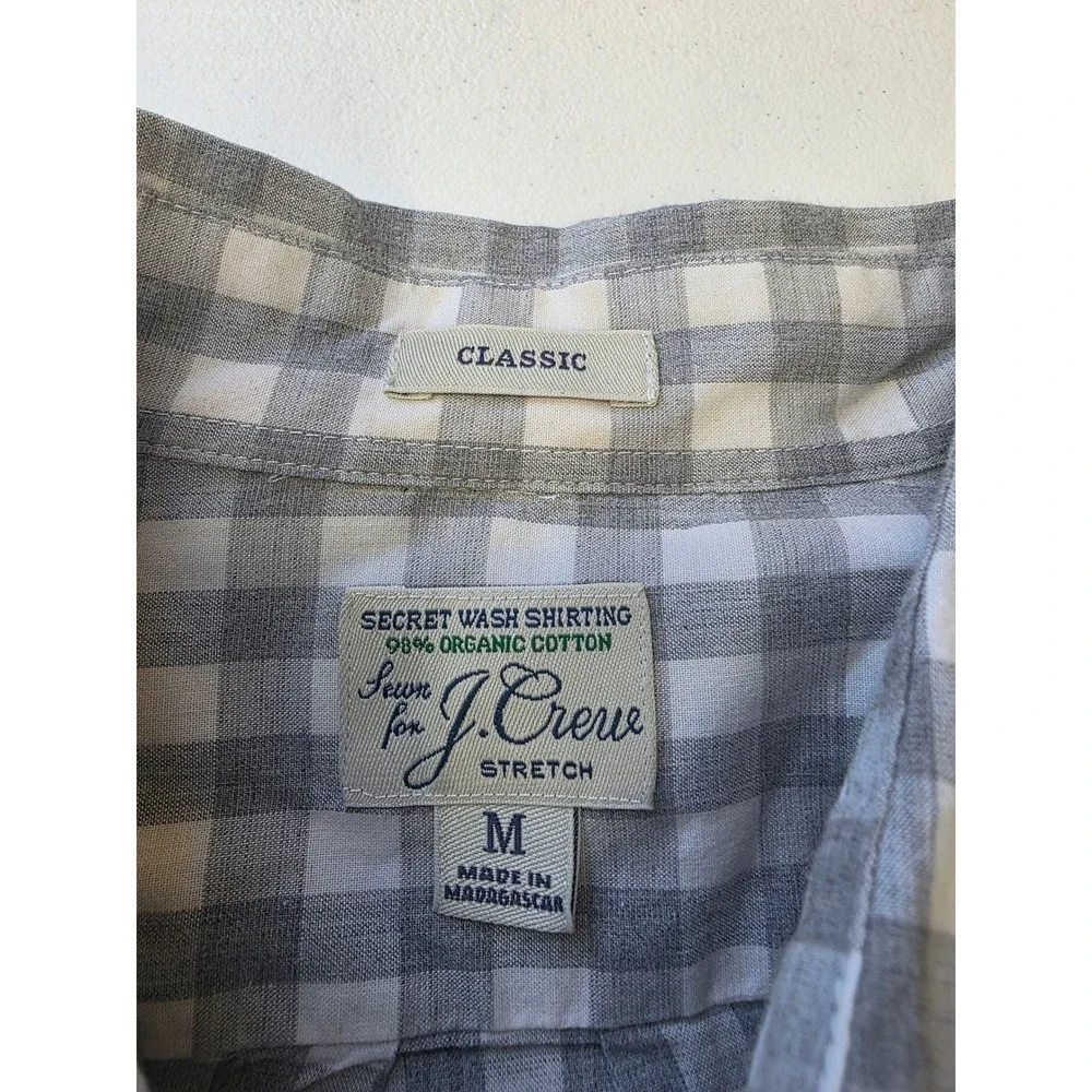 J.Crew Secret Wash Shirt Mens Medium Grey Gingham Organic Cotton Stretch Classic - Picture 3 of 11